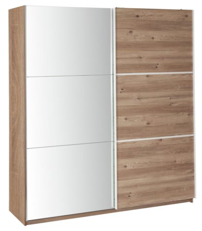 An Image of Habitat Holsted Large Sliding Wardrobe -White/ Oak Effect