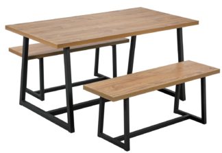 An Image of Habitat Nomad Oak Effect Dining Table & 2 Benches