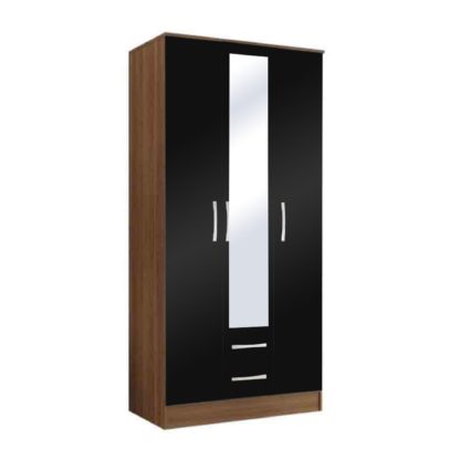 An Image of Lynx Walnut and Black Triple Wardrobe with 2 Drawers Black