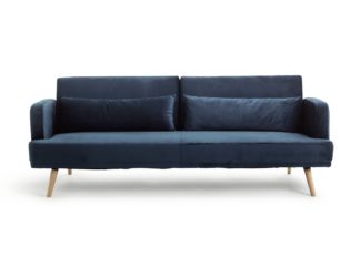 An Image of Habitat Andy 3 Seater Velvet Sofa Bed - Blue