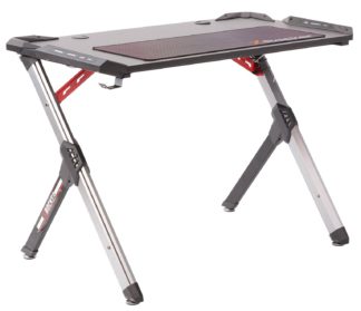 An Image of X Rocker Lynx Full Colour LED Gaming Desk - Black & Silver