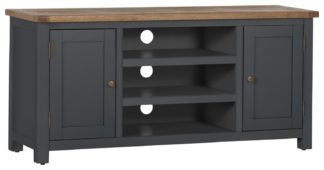 An Image of Habitat Kent 2 Door Oak & Oak Veneer Low TV Unit - Grey