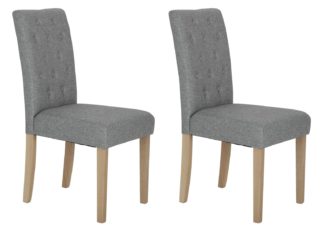 An Image of Habitat Pair of Tweed Button Mid Back Dining Chairs -Grey