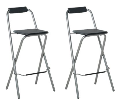 An Image of Argos Home Pair of Folding Metal Bar Stools - Black & Silver