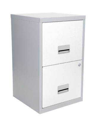 An Image of Pierre Henry 2 Drawer Metal Filing Cabinet - Silver & White