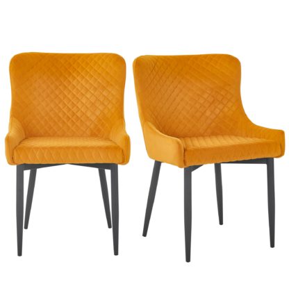 7ba28c596c71360750ad442b2bb4306381b20b1712a09d007905dfbd92fcd4ca.jpg An Image of Montreal Set of 2 Dining Chairs Ochre Velvet Ochre