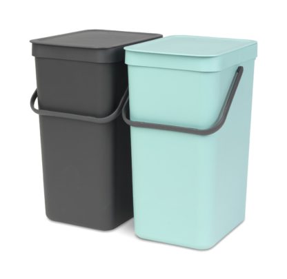 An Image of Brabantia Sort & Go Set of 2 16 Litre Bins - Mint and Grey