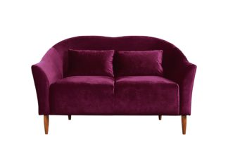 An Image of Habitat Lipps 2 Seater Velvet Sofa - Cranberry