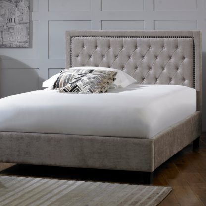 An Image of Rhea Mink Velvet Bed Frame Grey