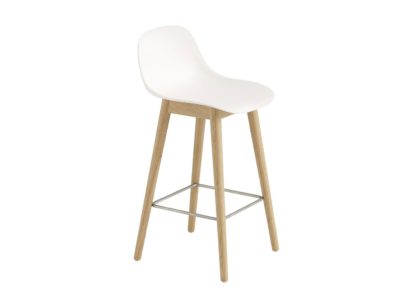 An Image of Muuto Fiber Counter Stool With Backrest Black Oak Base Black Seat