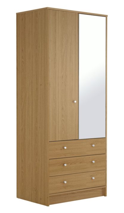 An Image of Habitat Malibu 2 Dr 3 Drw Mirror Wardrobe - Black Oak Eff