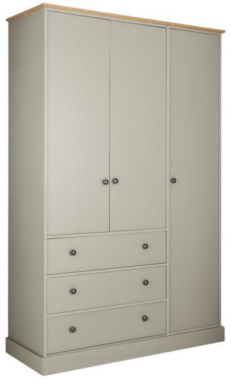 An Image of Argos Home Kensington 3Dr 3Drw Wardrobe - Soft Grey /Oak Eff