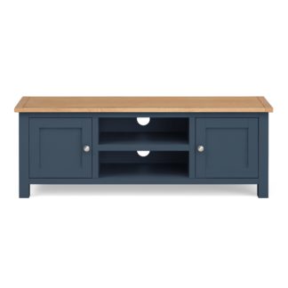 An Image of Bromley Blue Wide TV Stand Blue and Brown