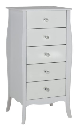 An Image of Argos Home Amelie 5 Drawer Narrow Mirrored Chest - White