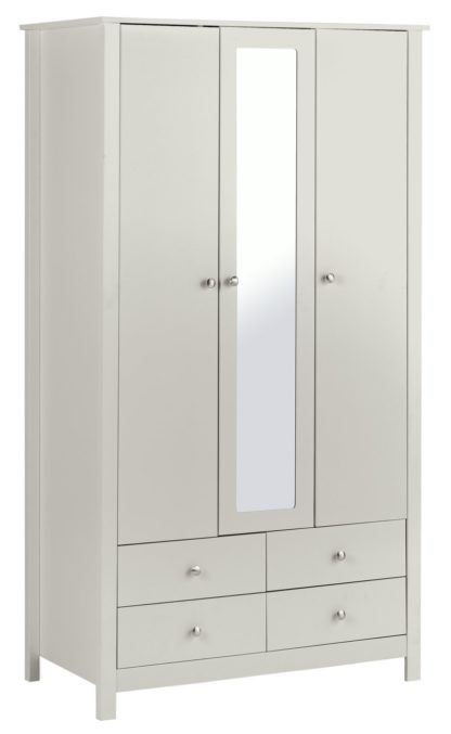 An Image of Habitat Osaka 3 Door 4 Drawer Mirror Wardrobe - Soft Grey