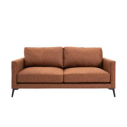 An Image of Frey PU Leather 2 Seater Sofa - Tan Brown
