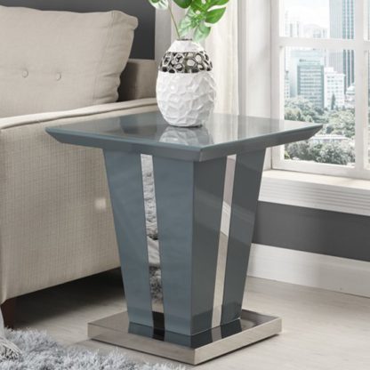 An Image of Memphis Lamp Table Square In Grey High Gloss With Glass Top