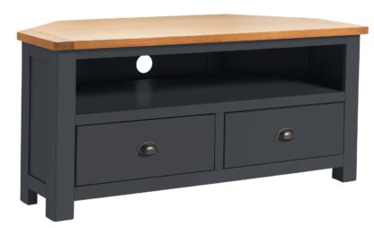 An Image of Habitat Kent Oak & Oak Veneer Corner TV Unit - Grey