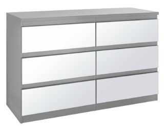 An Image of Habitat Jenson Gloss 3+3 Drawer Mirrored Chest - Grey