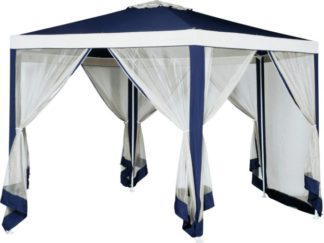 An Image of Argos Home 4m Hexagonal Garden Gazebo with Side Panels -Blue