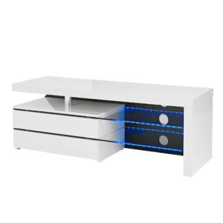 An Image of Milano White TV Stand with LED Lights White