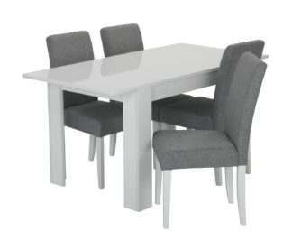 An Image of Habitat Miami Gloss Extending Table & 4 Tweed Chair -Grey