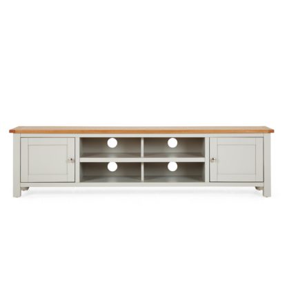 87da72e8184df749b32982c6395d5a760ccb81c456da91485f91f34a034473e5.jpg An Image of Bromley Grey Extra Wide TV Stand Grey and Brown