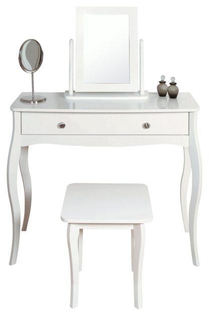 An Image of Amelie Dressing Table, Mirror and Stool - White