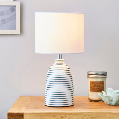 An Image of Tenby Ceramic White and Blue Table Lamp White