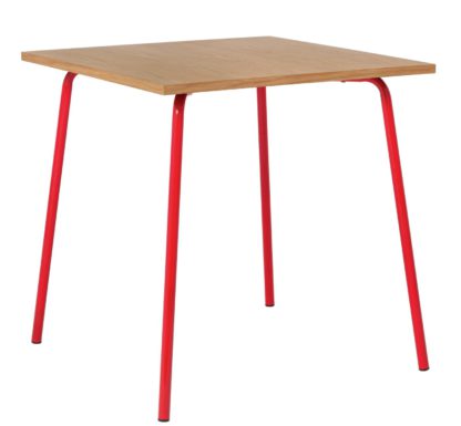 An Image of Habitat Kirby Oak and Red Gloss Metal 4 Seater Dining Table