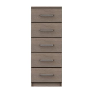 An Image of Parker Beige 5 Drawer Tallboy Dark Wood (Brown)