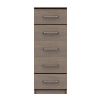 An Image of Parker Beige 5 Drawer Tallboy Dark Wood (Brown)