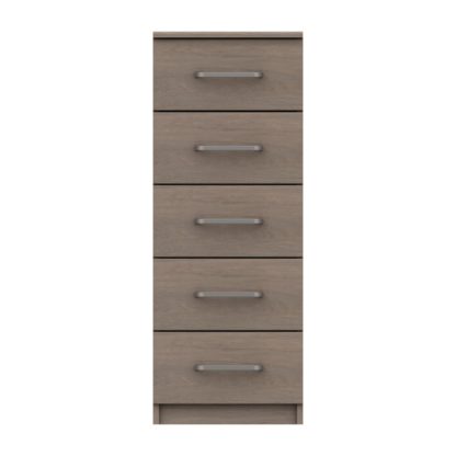 An Image of Parker Beige 5 Drawer Tallboy Dark Wood (Brown)