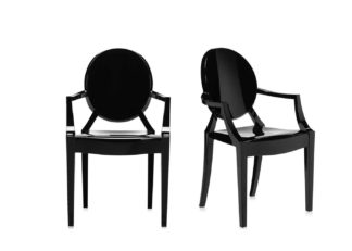 An Image of Kartell Louis Ghost Armchairs Gloss Black - Minimum of 2 only