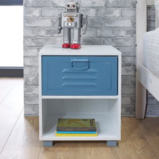 An Image of Blue Metal Bedside Cabinet Blue and White