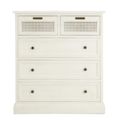 8bc7db871904c3dcf279c9033e9f2464c7e0871ba466125a1173285368f41285.jpg An Image of Lucy Cane Cream 5 Drawer Chest White