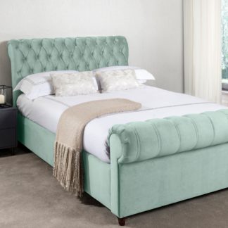 An Image of Fabio Velvet Seafoam Bed Frame Green