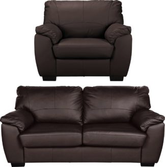 An Image of Argos Home Milano Leather Chair & 3 Seater Sofa - Chocolate