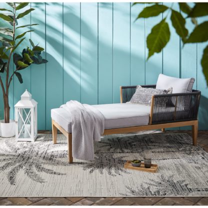 An Image of Palm Tree Indoor Outdoor Rug Cream and Black