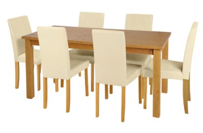 An Image of Habitat Ashdon Solid Wood Dining Table & 6 Cream Chairs
