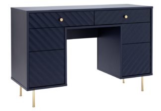 An Image of Dutch Glam 6 Drawer Dressing Table - Blue