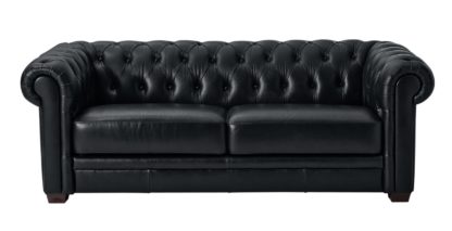 An Image of Habitat Chesterfield 3 Seater Leather Sofa - Black