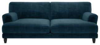 An Image of Habitat Askem 3 Seater Velvet Sofa - Ink Blue