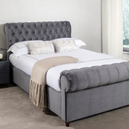 An Image of Fabio Velvet Charcoal Bed Frame Charcoal