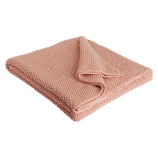 An Image of Habitat Paloma Knitted Cotton Throw - 125 x 170cm - Pink
