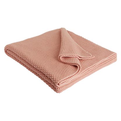 An Image of Habitat Paloma Knitted Cotton Throw - 125 x 170cm - Pink