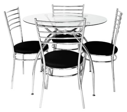 An Image of Argos Home Lusi Glass Dining Table & 4 Cream Chairs