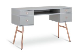 An Image of Habitat Valence 4 Drawer Pedestal Desk - Grey & Rose Gold
