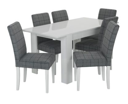 An Image of Habitat Miami Gloss Extending Table & 6 Chairs - Blue