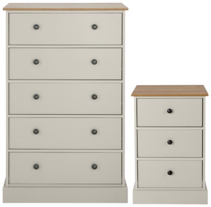 An Image of Argos Home Kensington Bedside & 5 Drw Set -Ivory/ Oak Veneer